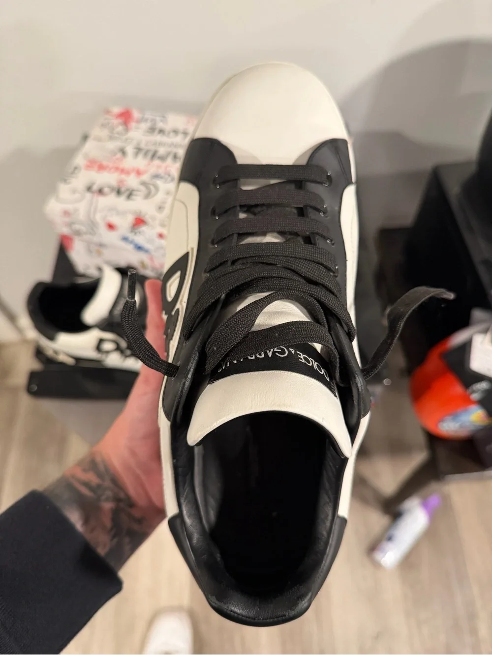 Dolce & Gabbana Black and White Logo Sneakers with Branded Box